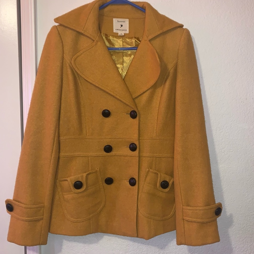 Forever21 Yellow Pea Coat Size S